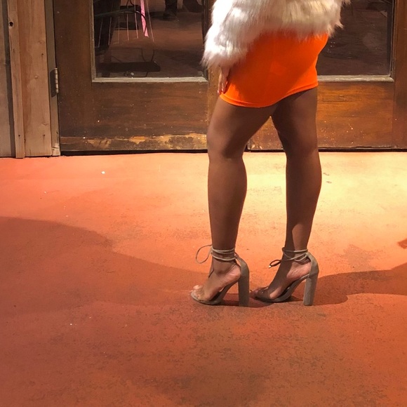 Lace Up Chunky Grey Heeled Sandals Size 8.5 - Picture 3 of 6